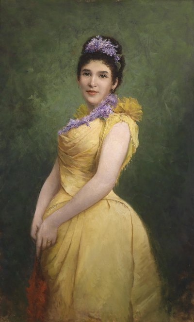 Lady in Yellow Dress and Lilac in Her Hair by Adolf Echtler